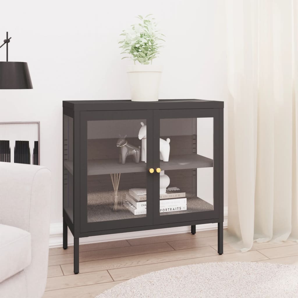 Buffet Anthracite 70x35x70 cm Acier et verre - XIOS