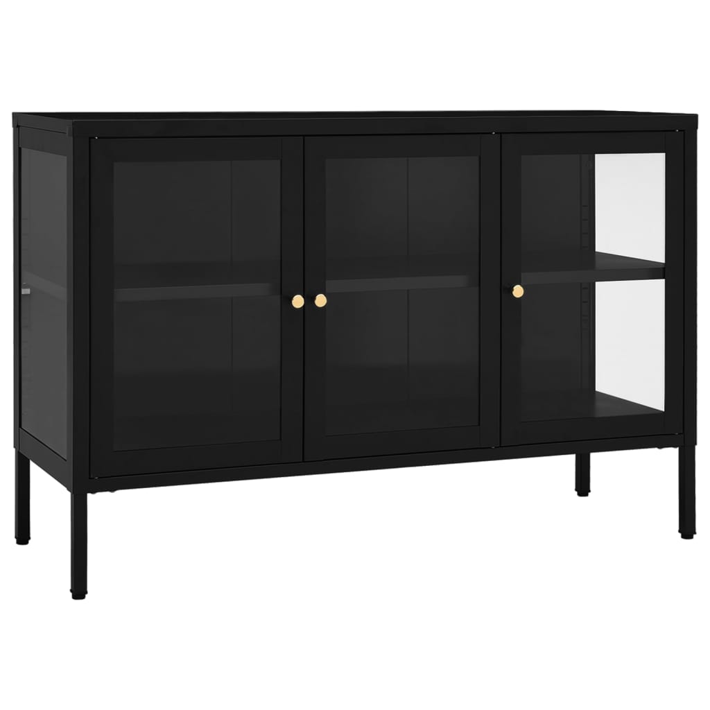 Buffet Noir 105x35x70 cm Acier et verre - XIOS