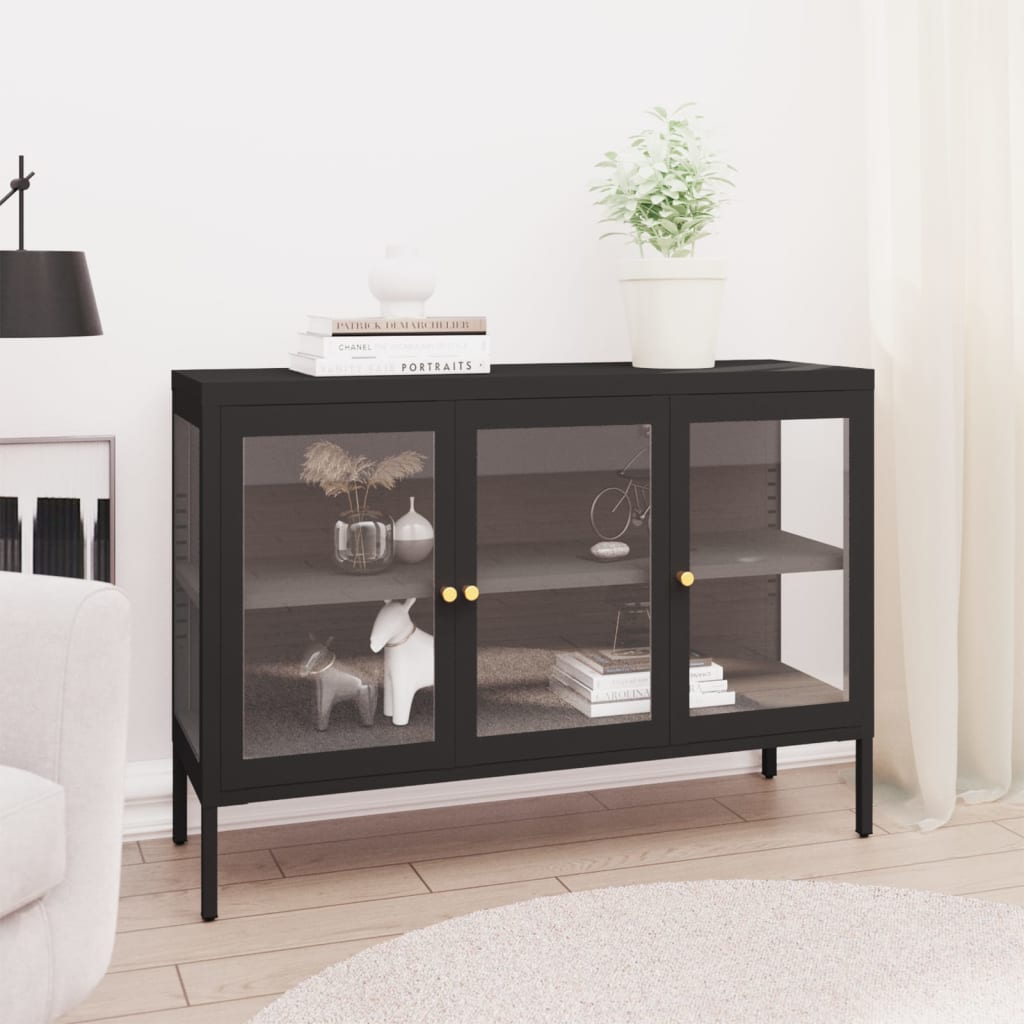 Buffet Noir 105x35x70 cm Acier et verre - XIOS