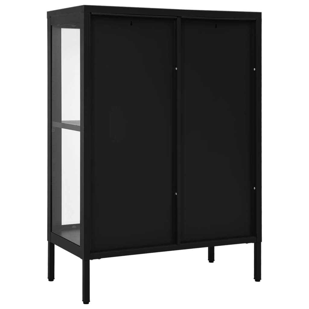 Buffet Noir 75x35x105 cm Acier et verre - XIOS