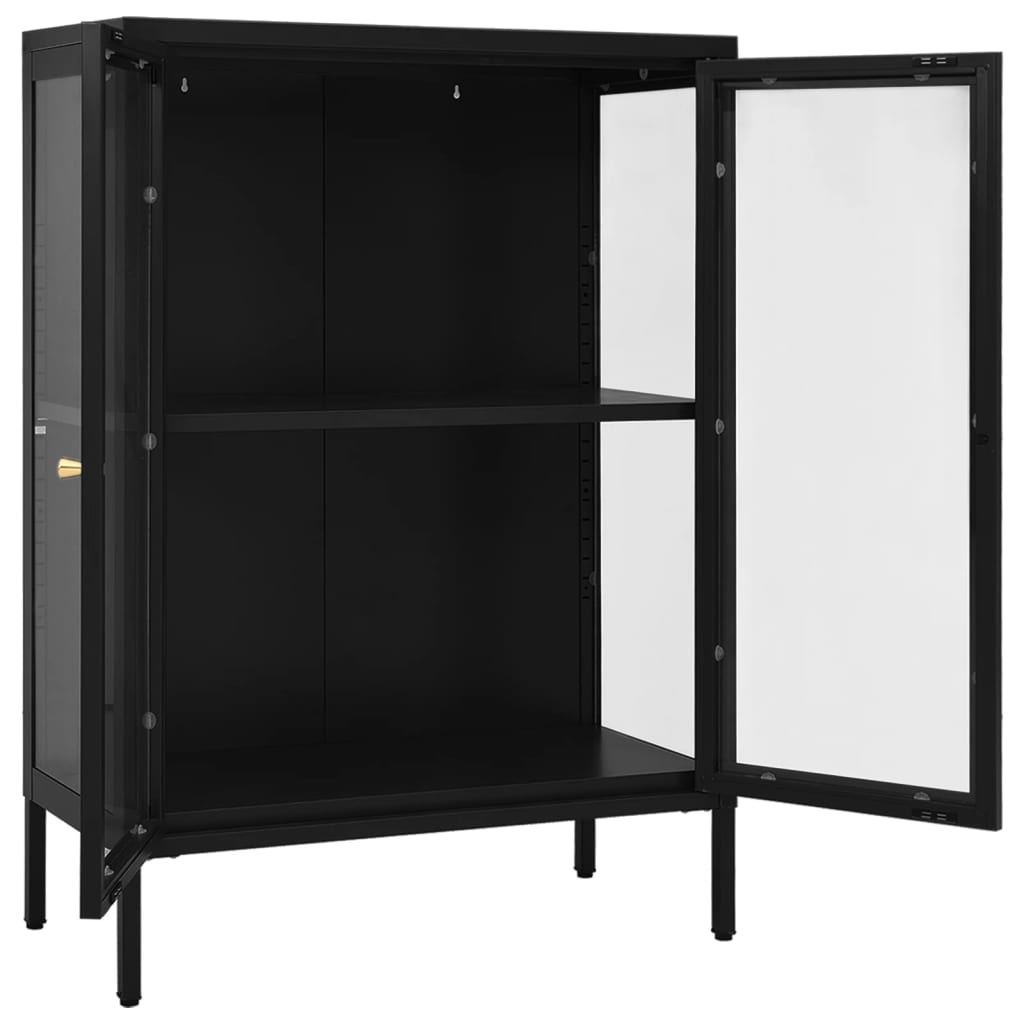 Buffet Noir 75x35x105 cm Acier et verre - XIOS