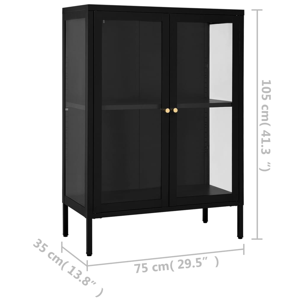 Buffet Noir 75x35x105 cm Acier et verre - XIOS