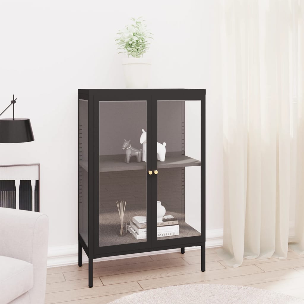 Buffet Noir 75x35x105 cm Acier et verre - XIOS