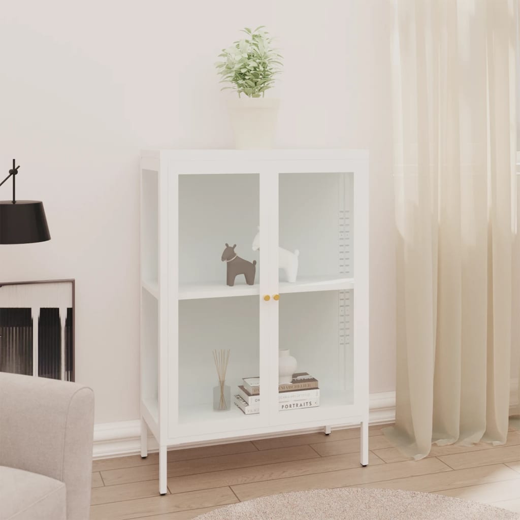 Buffet Blanc 75x35x105 cm Acier et verre - XIOS