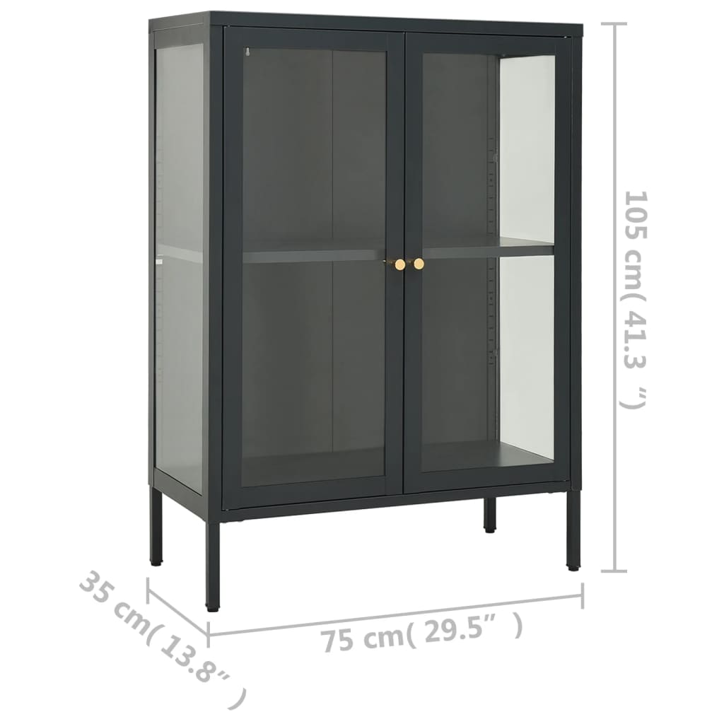 Buffet Anthracite 75x35x105 cm Acier et verre - XIOS