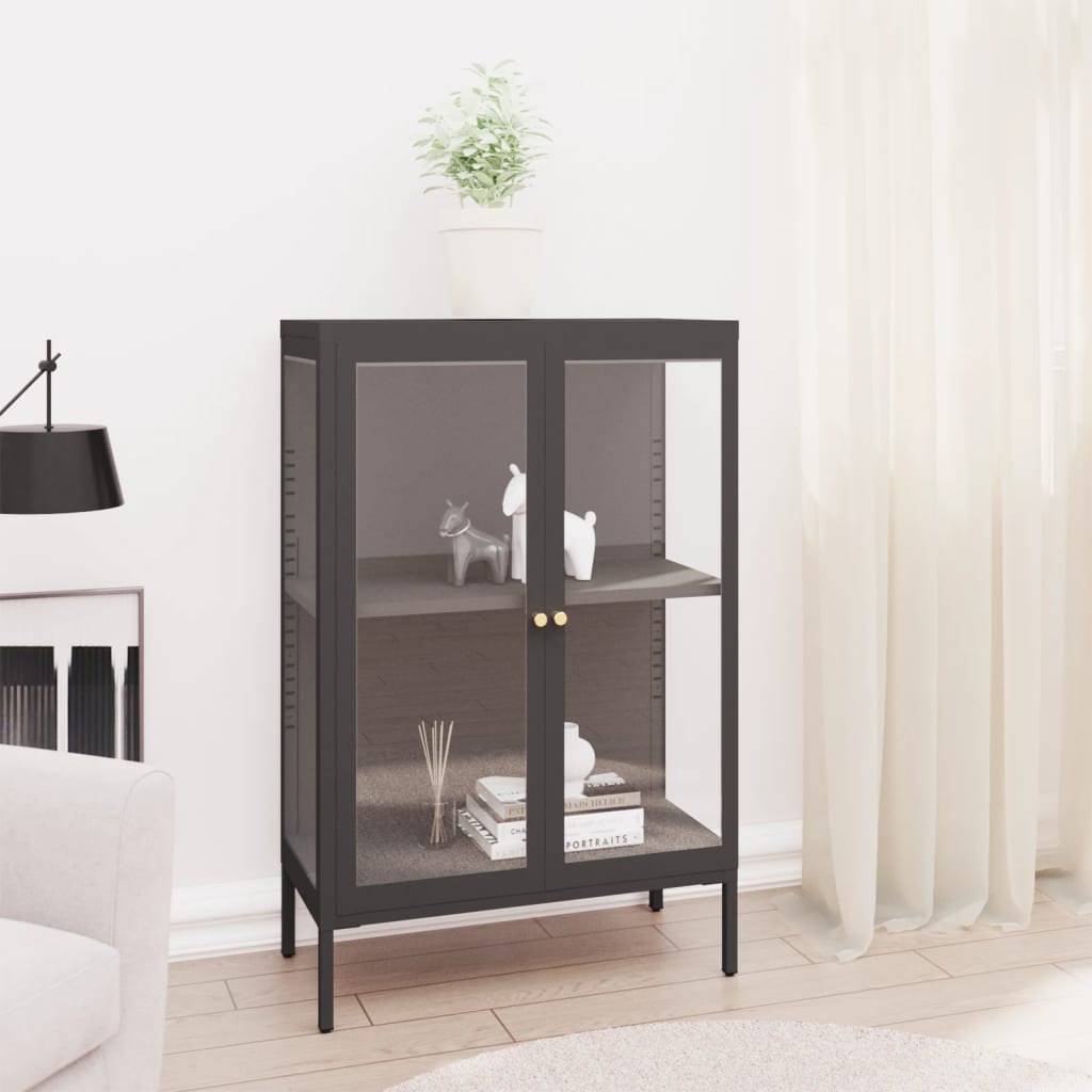 Buffet Anthracite 75x35x105 cm Acier et verre - XIOS