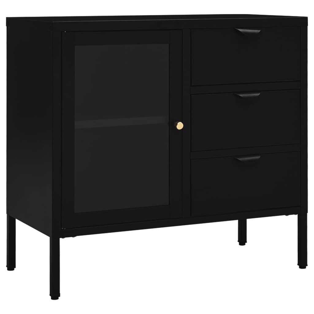 Buffet Noir 75x35x70 cm Acier et verre trempé - XIOS