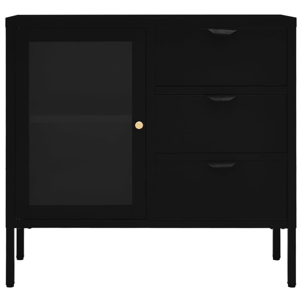 Buffet Noir 75x35x70 cm Acier et verre trempé - XIOS