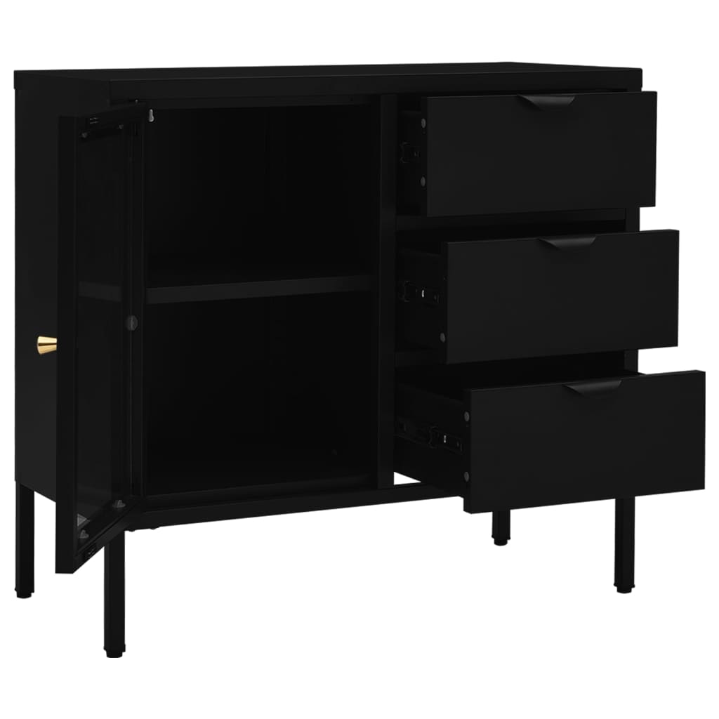 Buffet Noir 75x35x70 cm Acier et verre trempé - XIOS