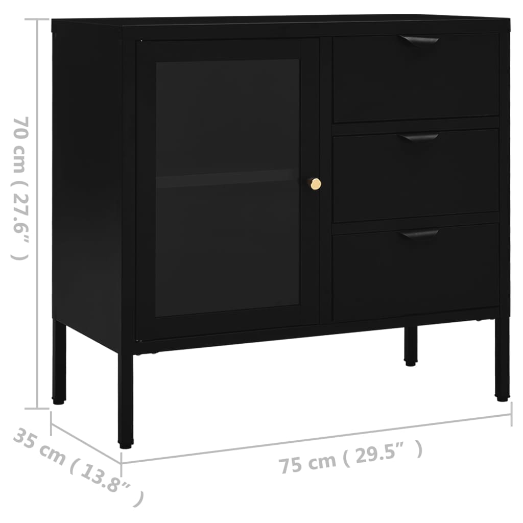Buffet Noir 75x35x70 cm Acier et verre trempé - XIOS