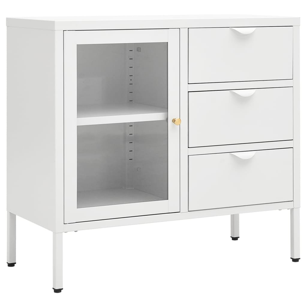 Buffet Blanc 75x35x70 cm Acier et verre trempé - XIOS