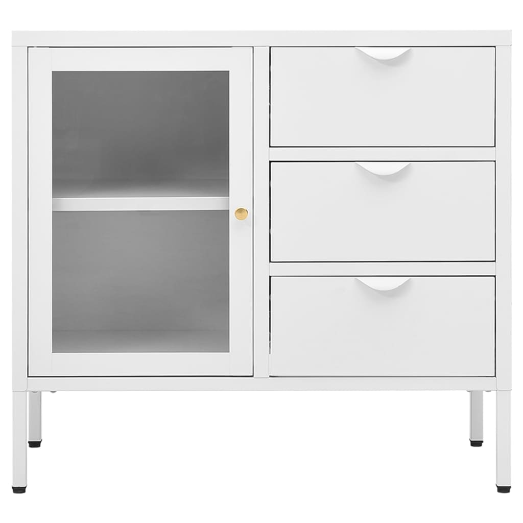 Buffet Blanc 75x35x70 cm Acier et verre trempé - XIOS