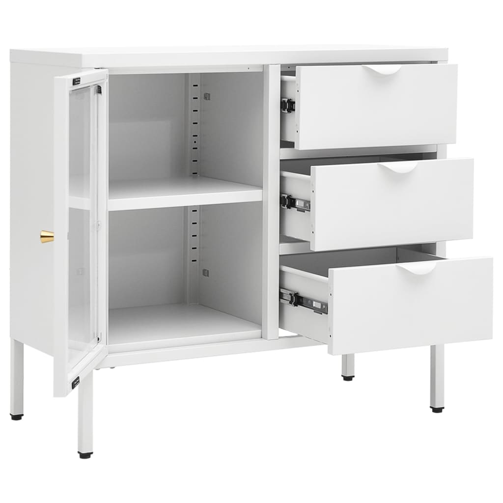 Buffet Blanc 75x35x70 cm Acier et verre trempé - XIOS
