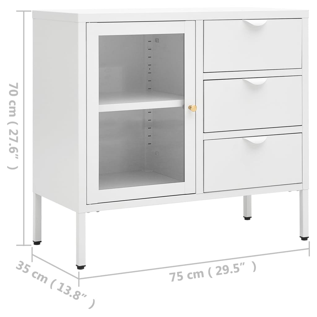 Buffet Blanc 75x35x70 cm Acier et verre trempé - XIOS