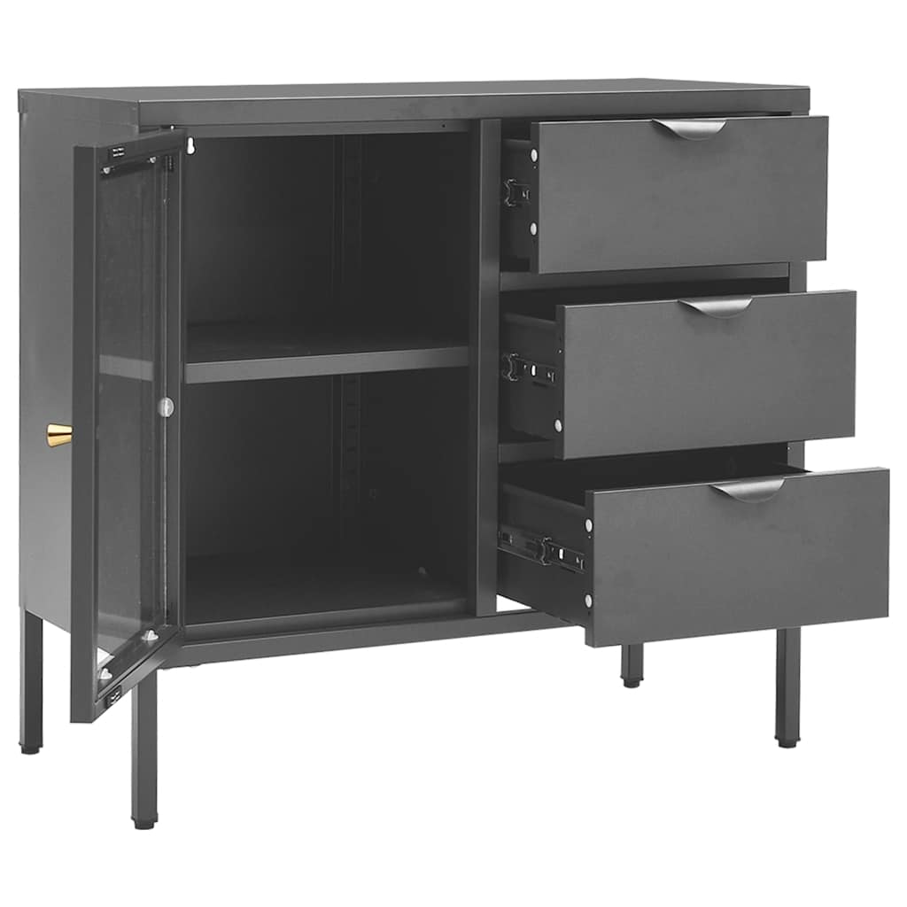 Buffet Anthracite 75x35x70 cm Acier et verre trempé - XIOS
