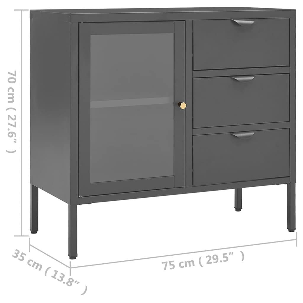 Buffet Anthracite 75x35x70 cm Acier et verre trempé - XIOS