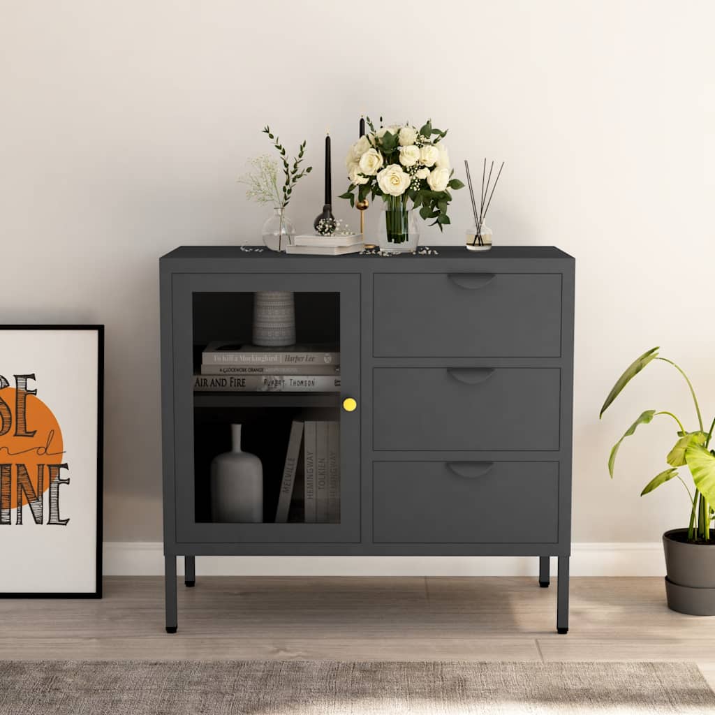 Buffet Anthracite 75x35x70 cm Acier et verre trempé - XIOS
