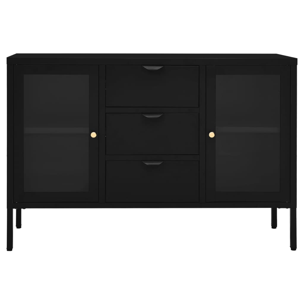 Buffet Noir 105x35x70 cm Acier et verre trempé - XIOS