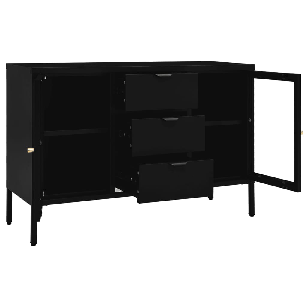 Buffet Noir 105x35x70 cm Acier et verre trempé - XIOS