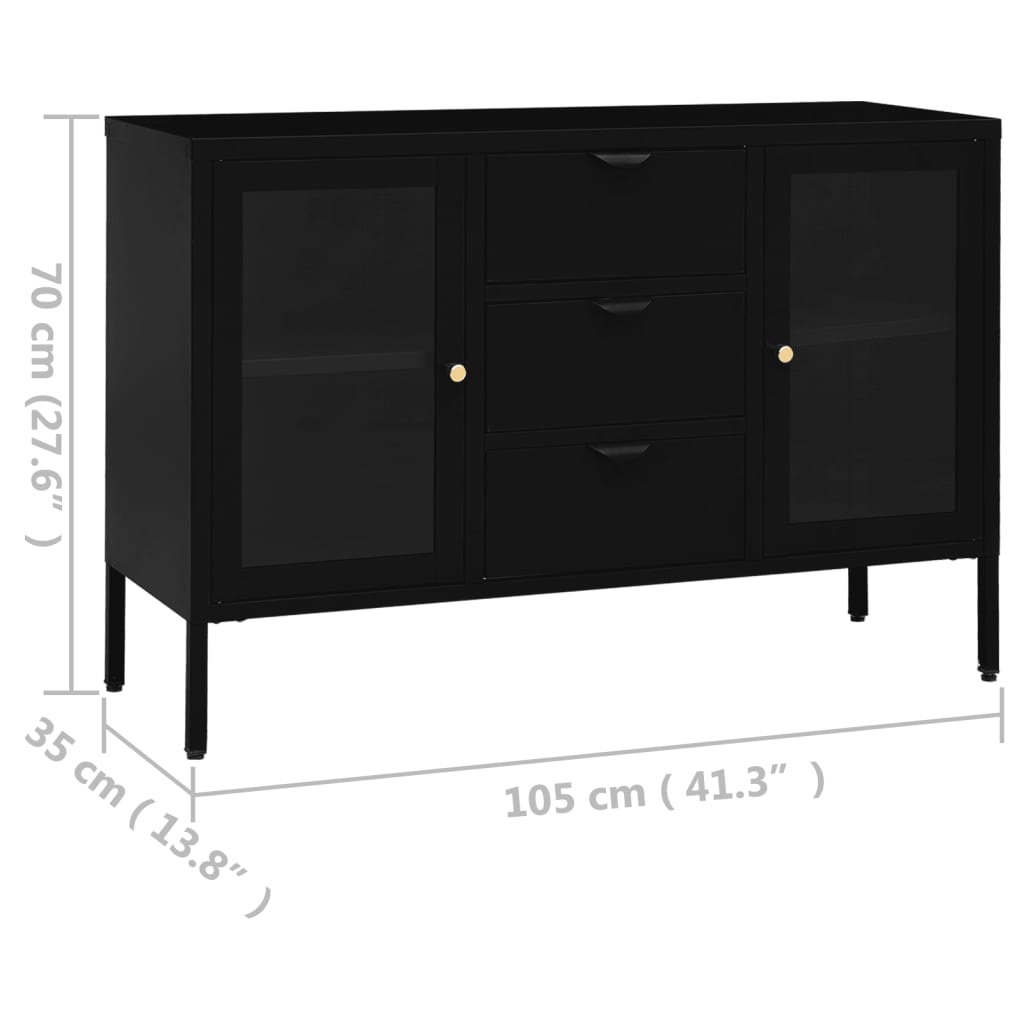 Buffet Noir 105x35x70 cm Acier et verre trempé - XIOS