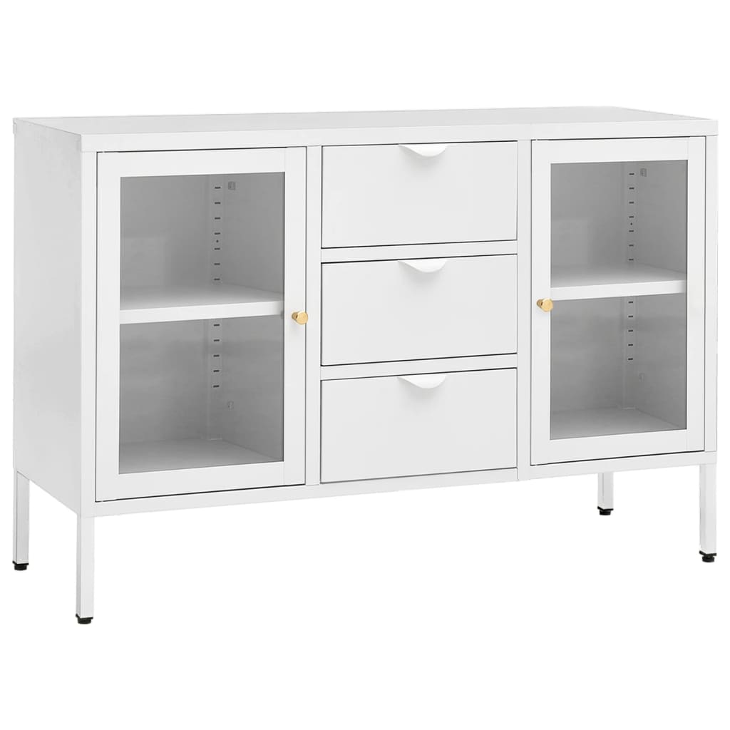 Buffet Blanc 105x35x70 cm Acier et verre trempé - XIOS