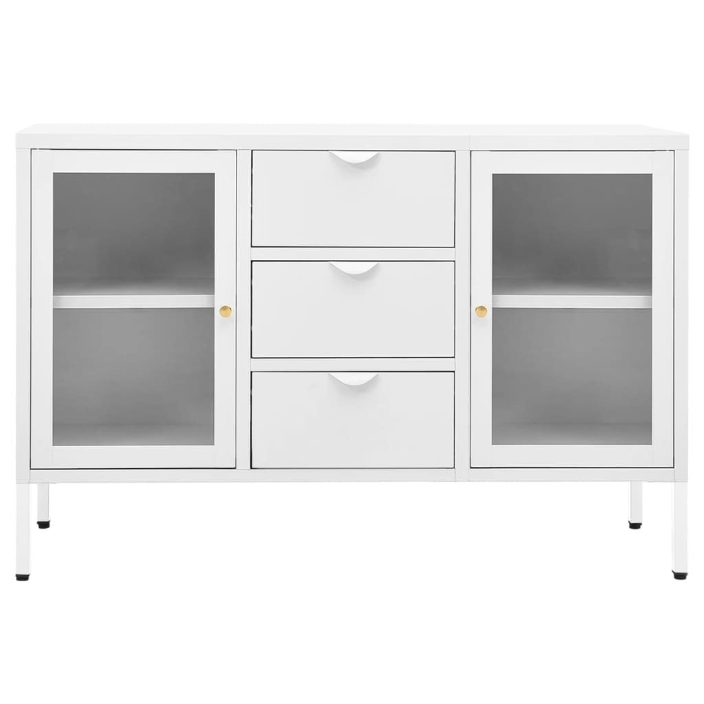 Buffet Blanc 105x35x70 cm Acier et verre trempé - XIOS