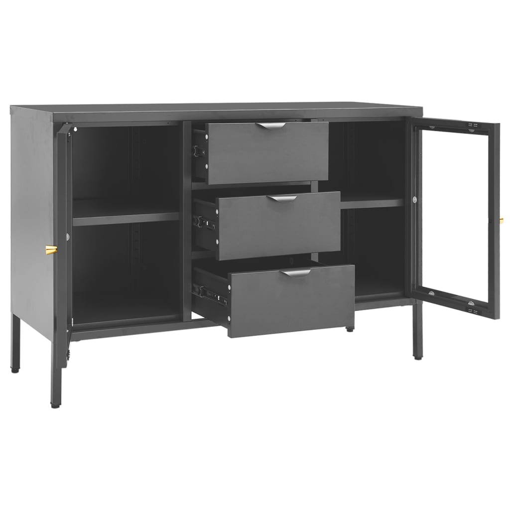 Buffet Anthracite 105x35x70 cm Acier et verre trempé - XIOS