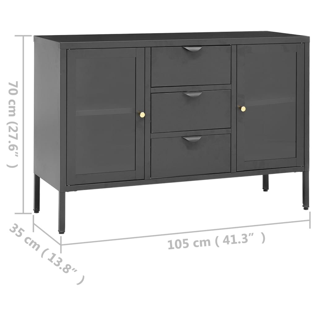 Buffet Anthracite 105x35x70 cm Acier et verre trempé - XIOS