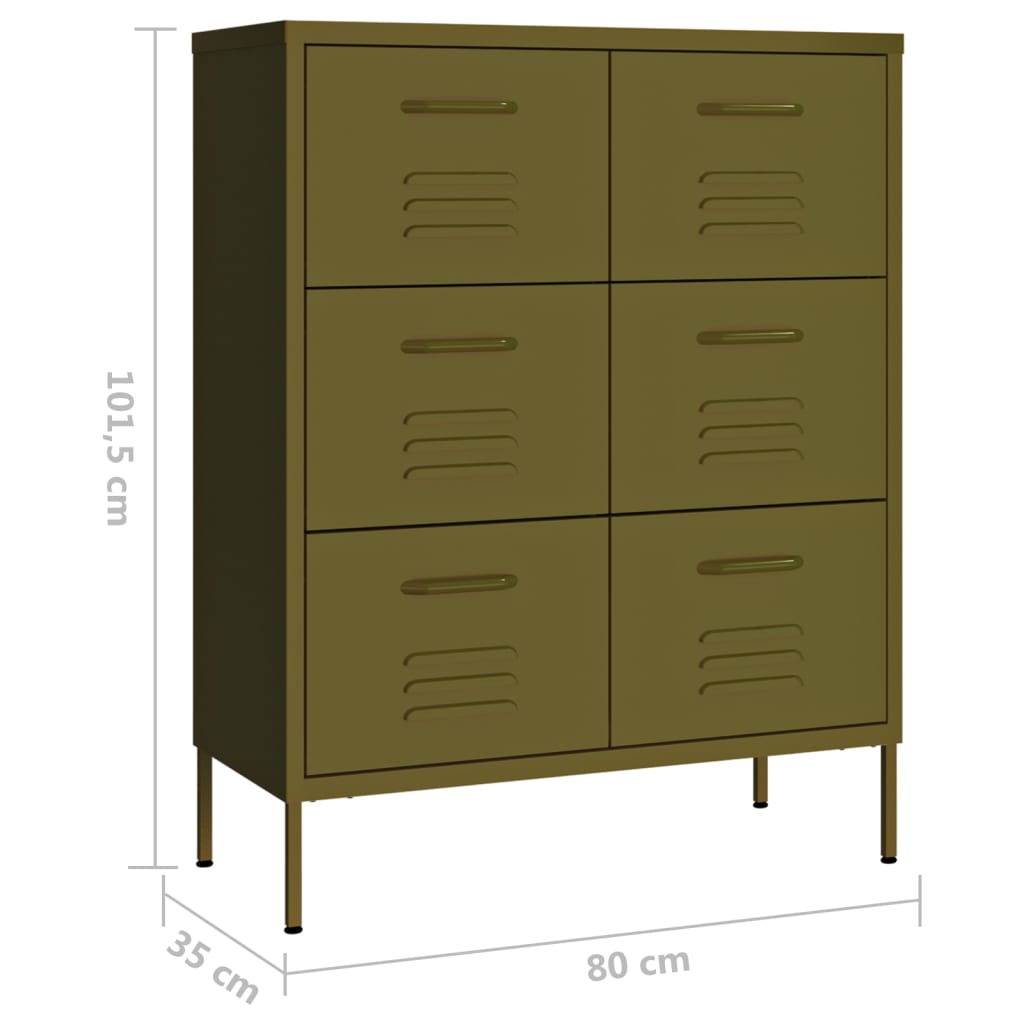 Armoire à tiroirs Vert olive 80x35x101,5 cm Acier