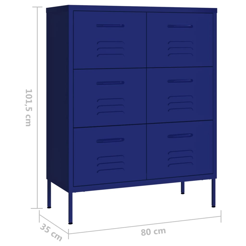 Armoire à tiroirs Bleu marine 80x35x101,5 cm Acier