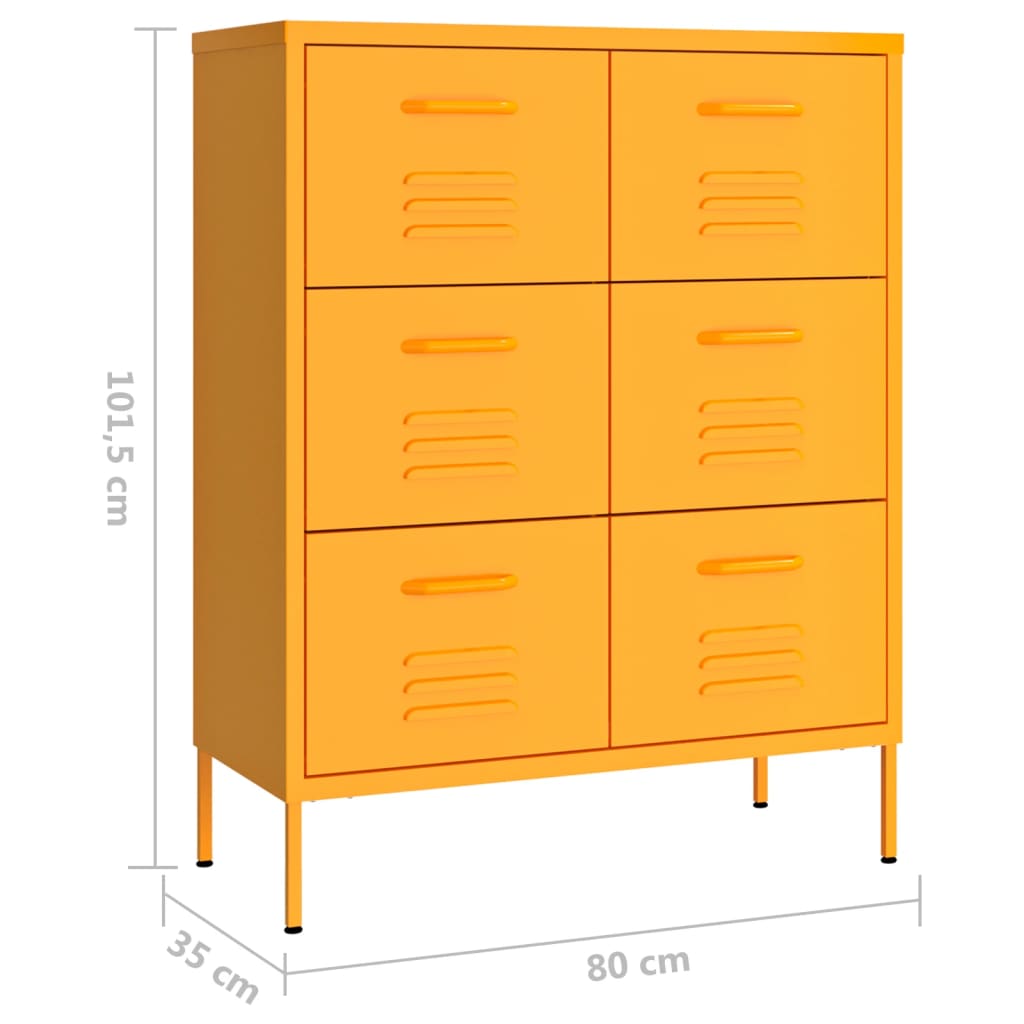 Armoire à tiroirs Jaune moutarde 80x35x101,5 cm Acier - XIOS