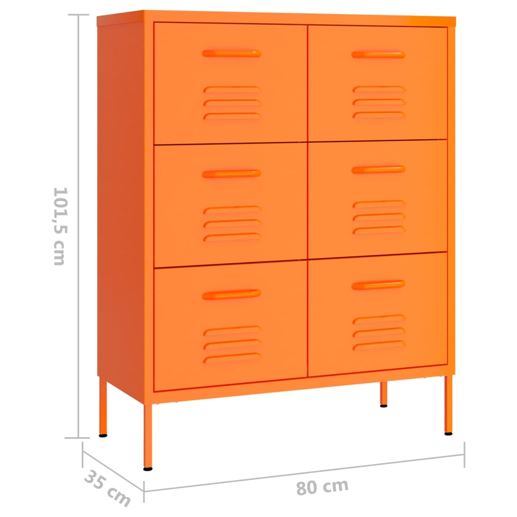 Armoire à tiroirs Orange 80x35x101,5 cm Acier
