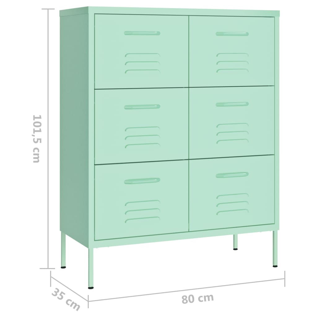 Armoire à tiroirs Vert menthe 80x35x101,5 cm Acier