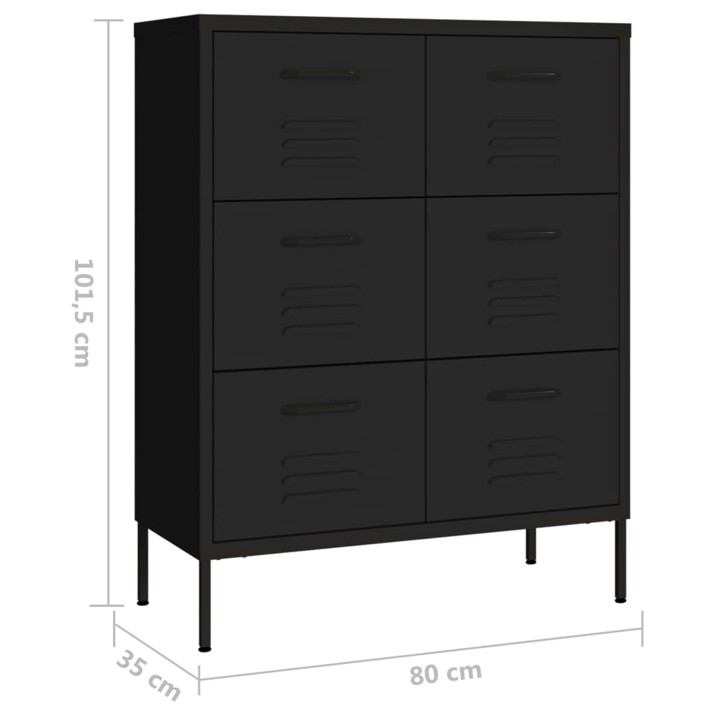 Armoire à tiroirs Noir 80x35x101,5 cm Acier - XIOS
