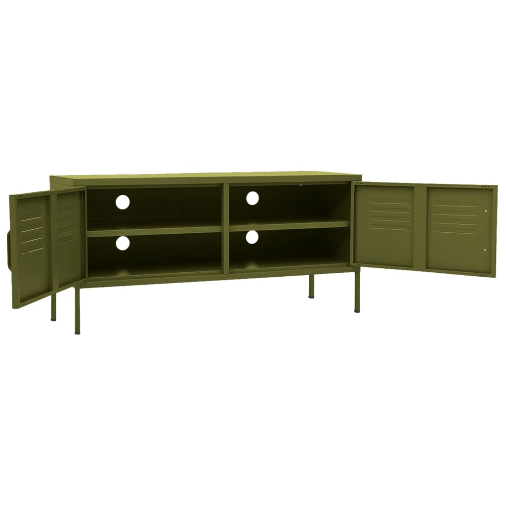 Meuble TV Vert olive 105x35x50 cm Acier Meubles TV vidaXL   