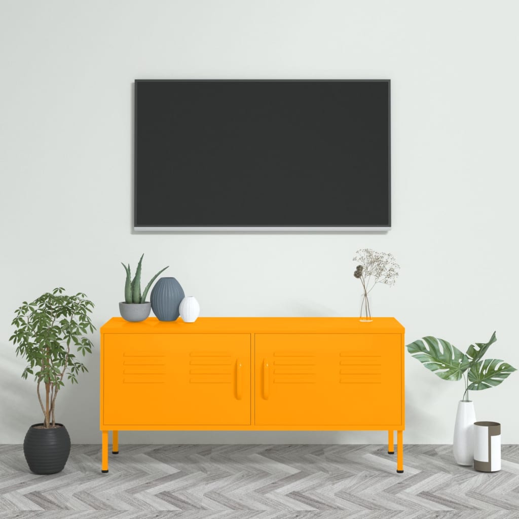 Meuble TV Jaune moutarde 105x35x50 cm Acier Meubles TV vidaXL   
