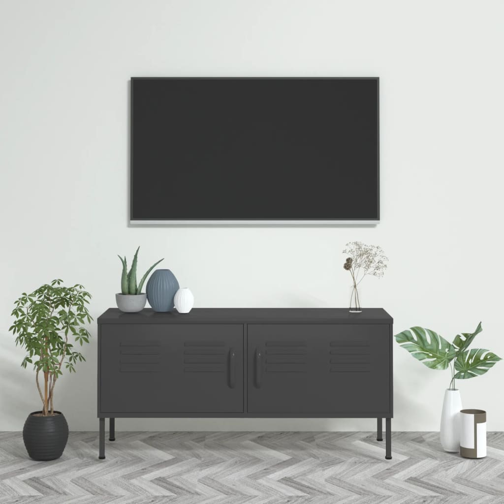 Meuble TV Anthracite 105x35x50 cm Acier - XIOS