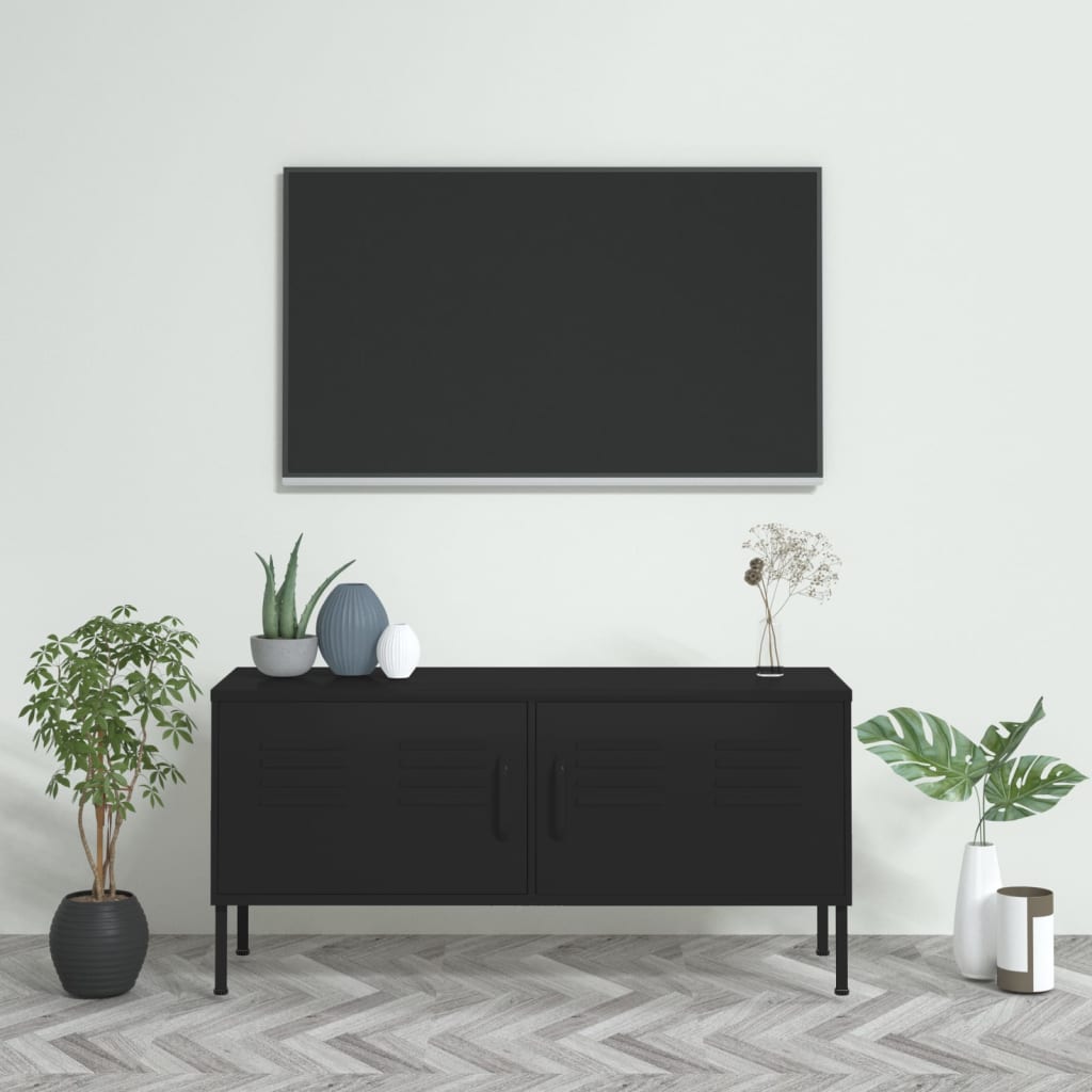 Meuble TV Noir 105x35x50 cm Acier - XIOS
