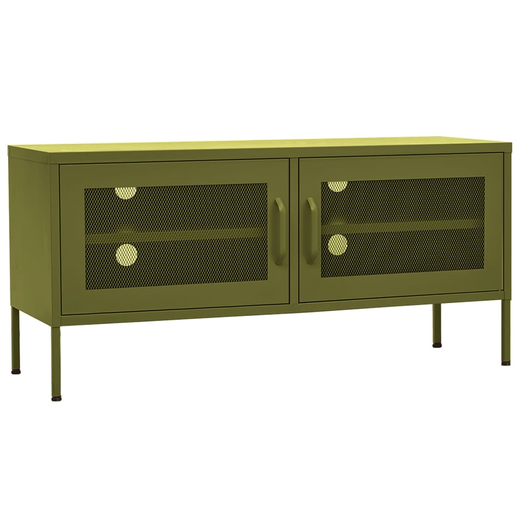 Meuble TV Vert olive 105x35x50 cm Acier Meubles TV vidaXL   