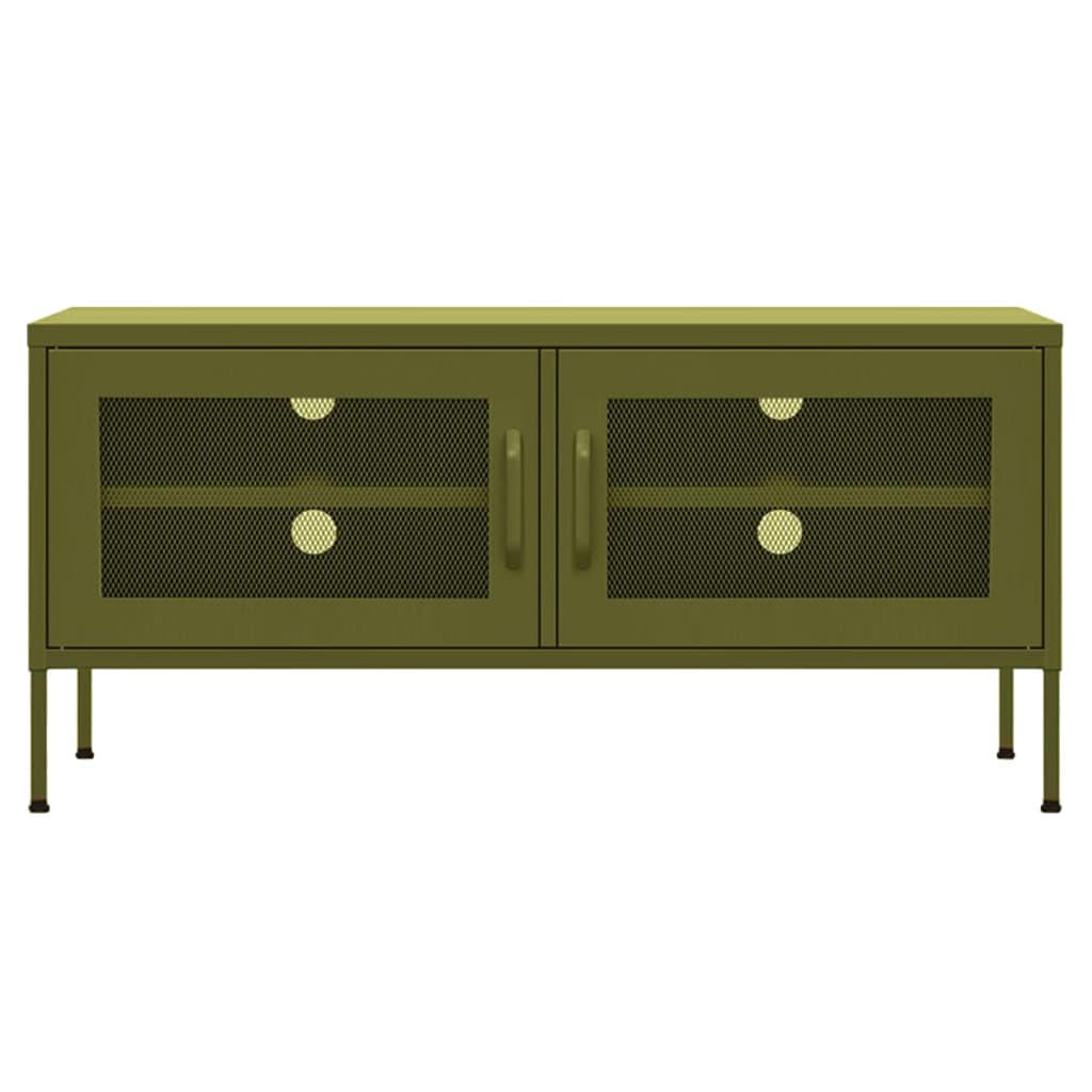 Meuble TV Vert olive 105x35x50 cm Acier Meubles TV vidaXL   