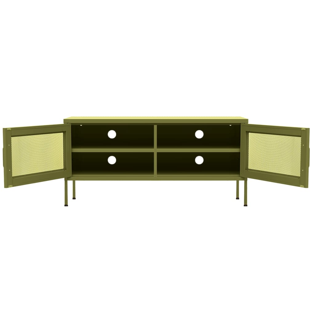 Meuble TV Vert olive 105x35x50 cm Acier Meubles TV vidaXL   