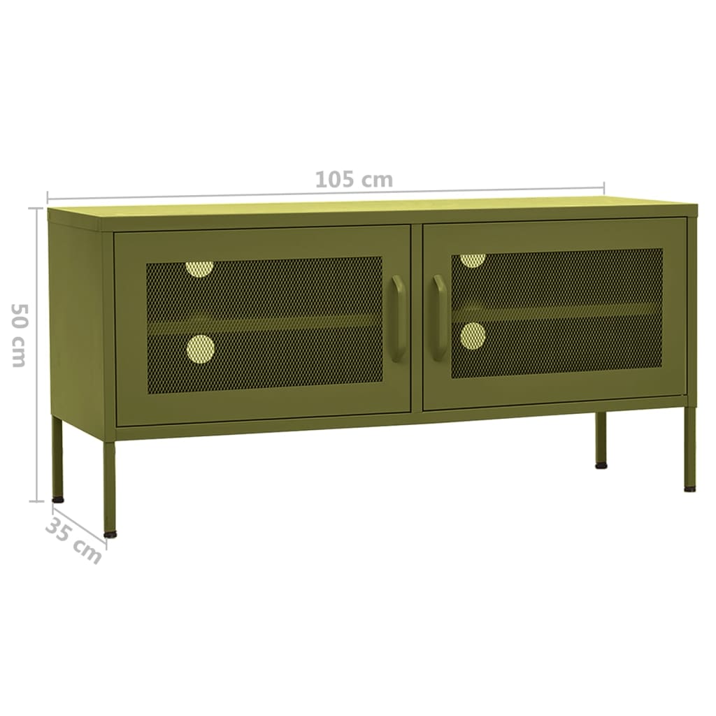 Meuble TV Vert olive 105x35x50 cm Acier Meubles TV vidaXL   