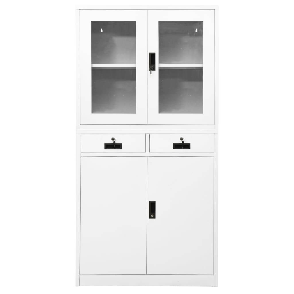 Armoire de bureau Blanc 90x40x180 cm Acier et verre trempé