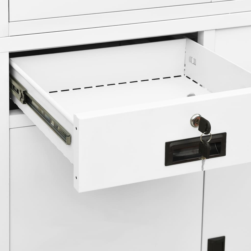 Armoire de bureau Blanc 90x40x180 cm Acier et verre trempé