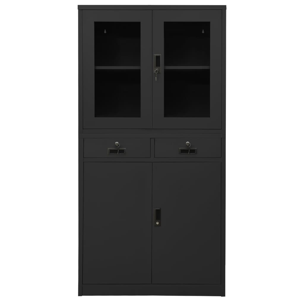 Armoire de bureau Anthracite 90x40x180 cm Acier et verre trempé