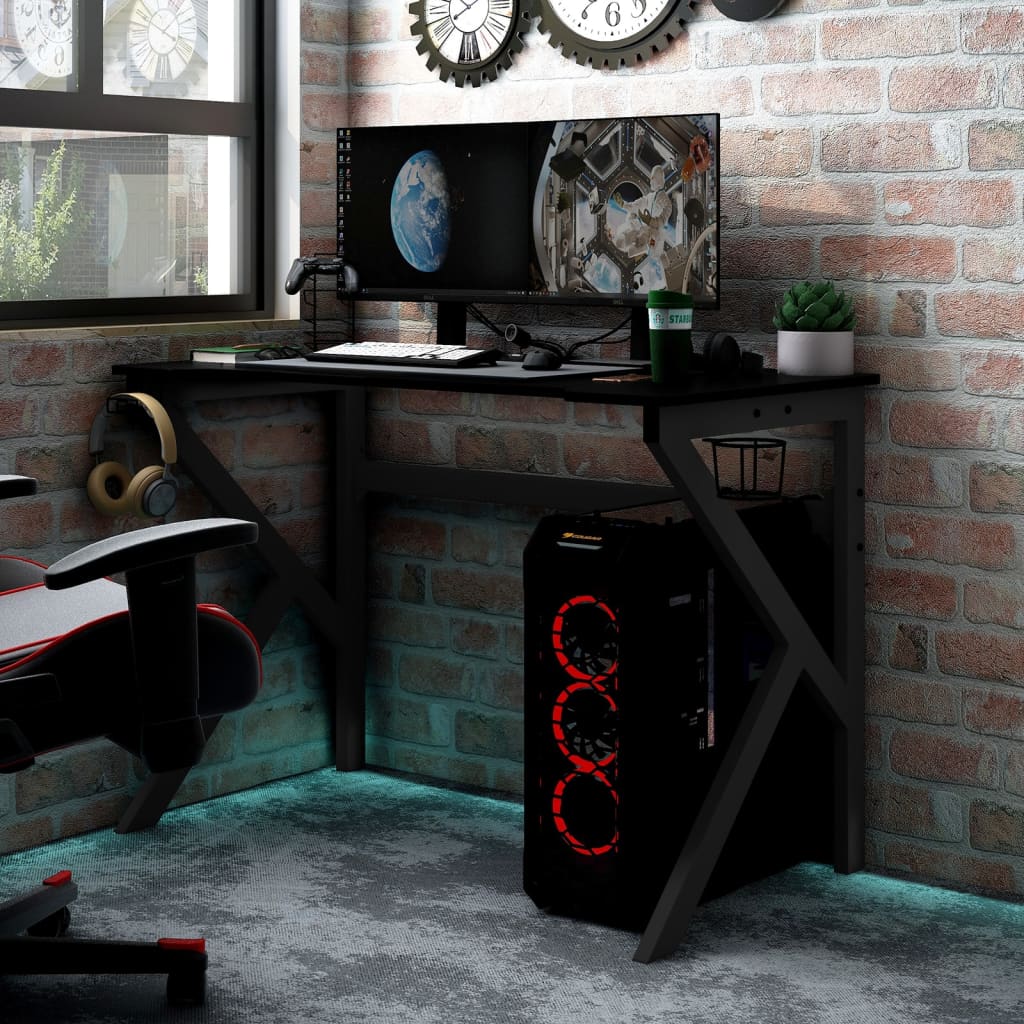 Bureau de jeu avec pieds en forme de K Noir 110x60x75 cm Bureaux vidaXL   