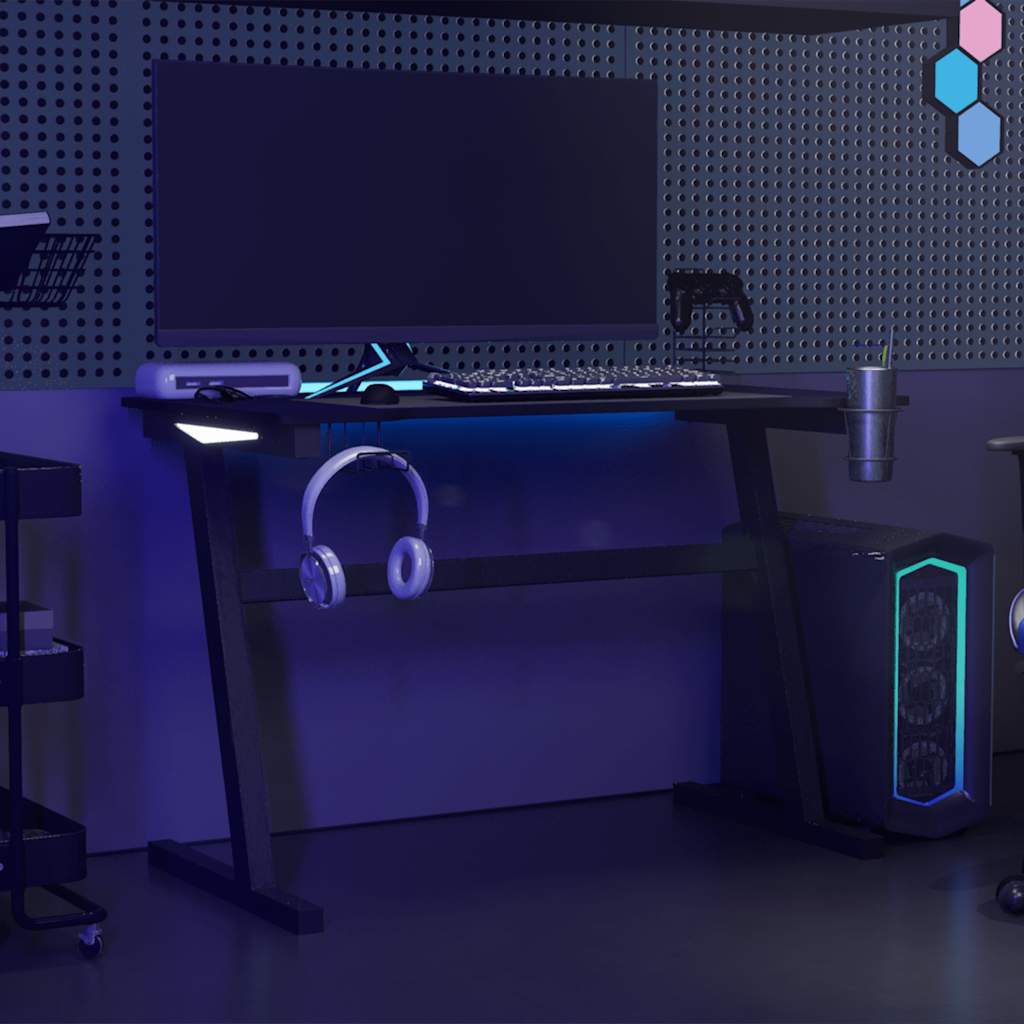 Bureau de jeu à LED en forme de Z noir 110x60x75 cm - XIOS