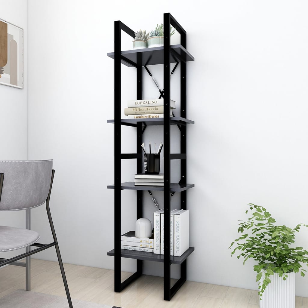 Bibliothèque à 4 niveaux gris 40x30x140 cm bois d'ingénierie - XIOS