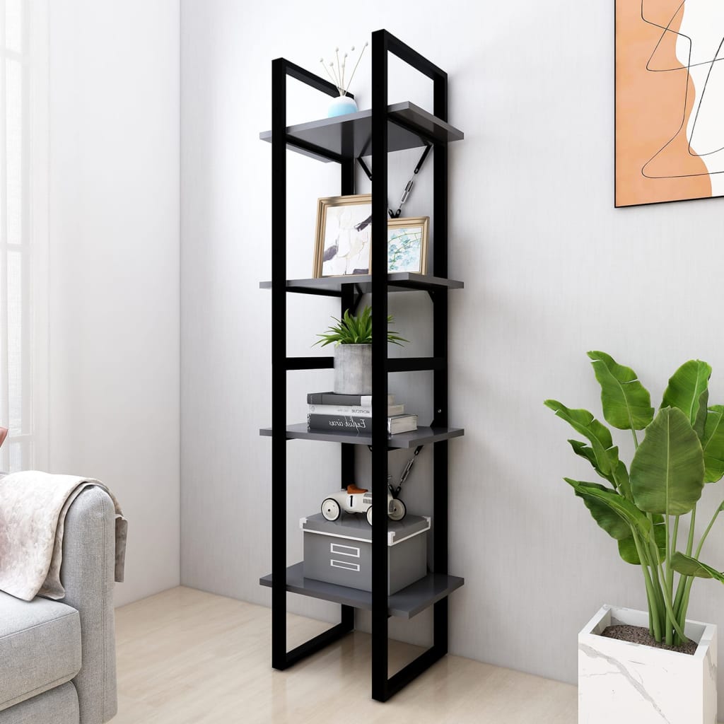 Bibliothèque à 4 niveaux gris 40x30x140 cm bois d'ingénierie - XIOS