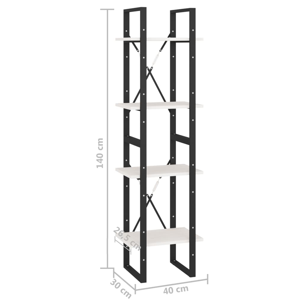 Bibliothèque à 4 niveaux blanc 40x30x140 cm bois de pin massif - XIOS